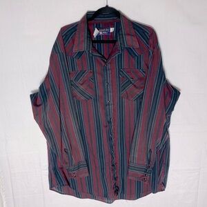 Vintage Panhandle Slim Burgundy Black Striped Long Sleeve Pearl Snap Shirt XXLT